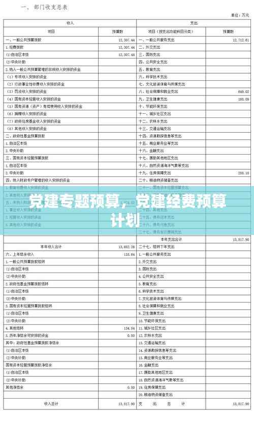 党建专题预算,党建经费预算计划